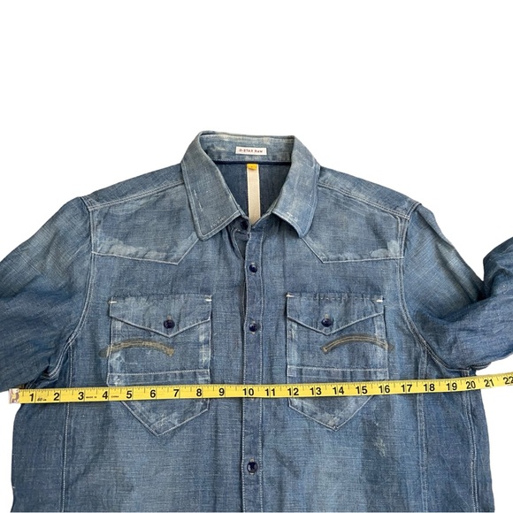 Vintage G-star Raw Distressed Denim Raw Button Up Shirt Blue Pockets Size L Jean - Picture 7 of 9